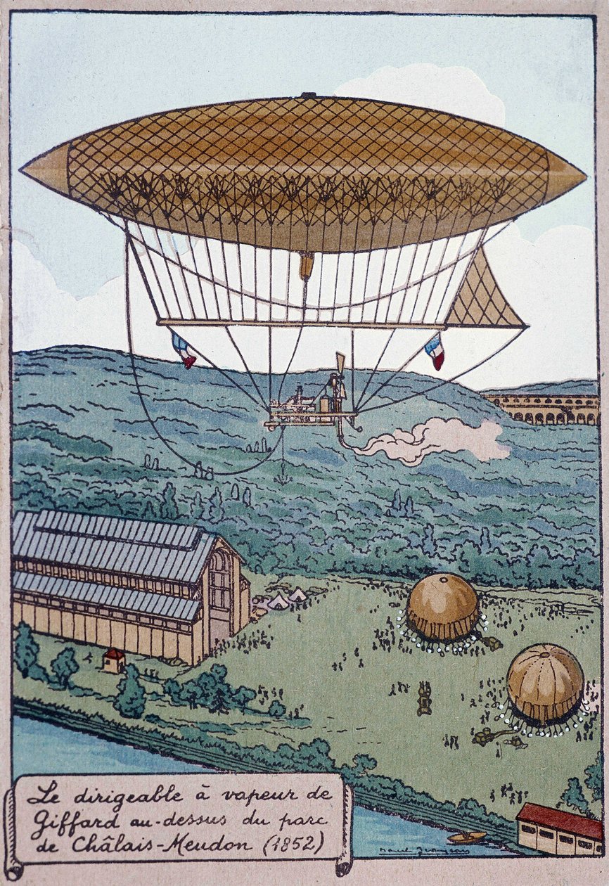 El aerostato de vapor de Giffard sobre el Parque Chalais de French School