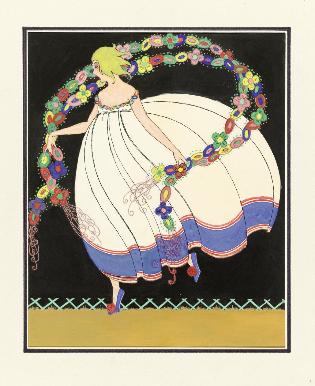 Niña bailando con una doble guirnalda, pub. 1920 de French School