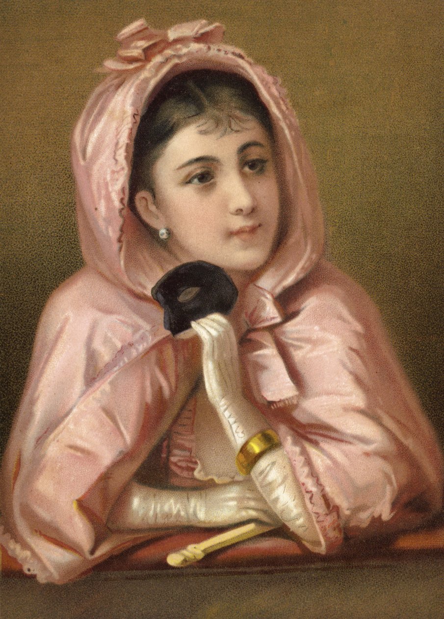 Niña con máscara (cromolito) de French School