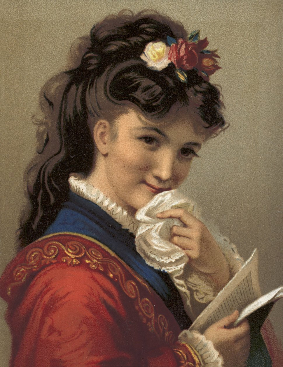 Chica riendo (cromolito) de French School