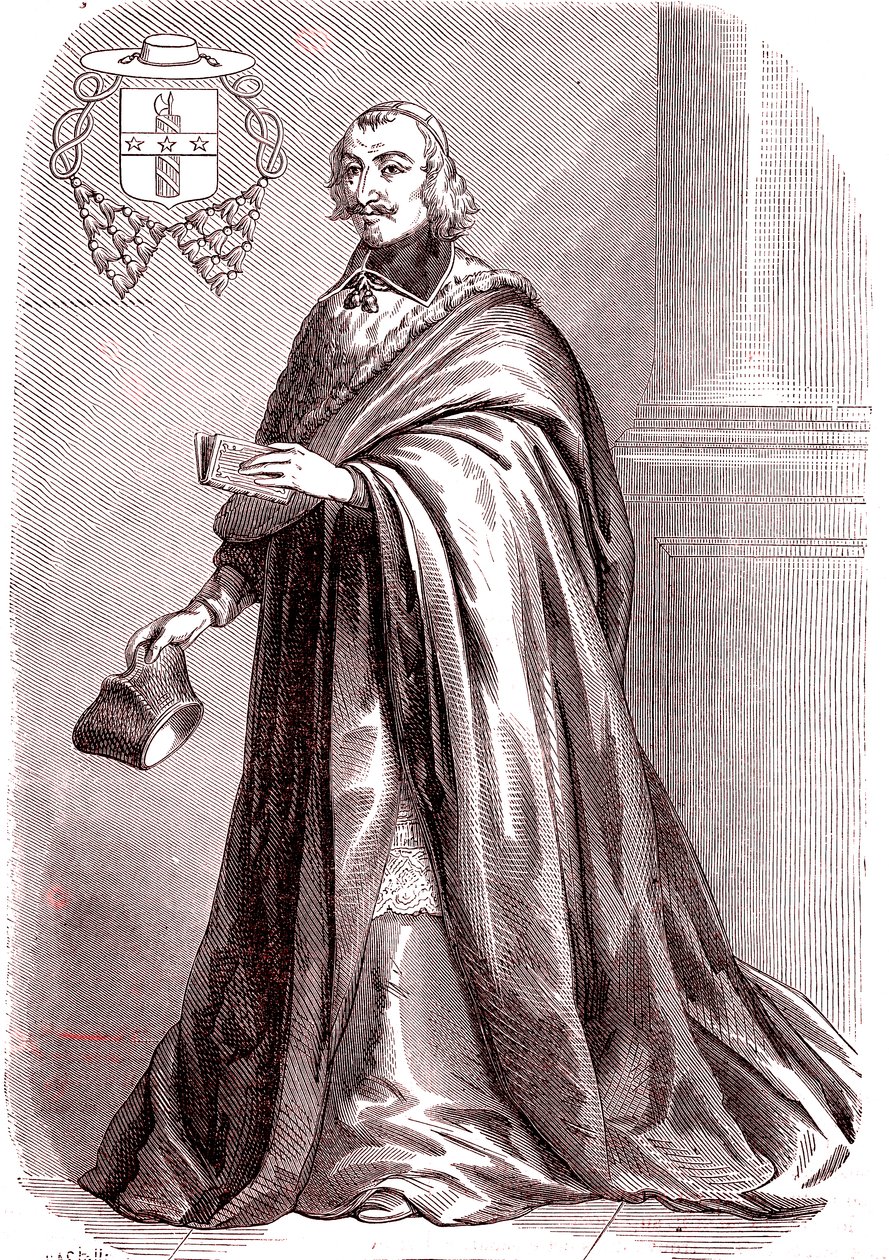 Giulio Raimondo Mazzarino, cardenal y diplomático francés de origen italiano.1865 (grabado) de French School