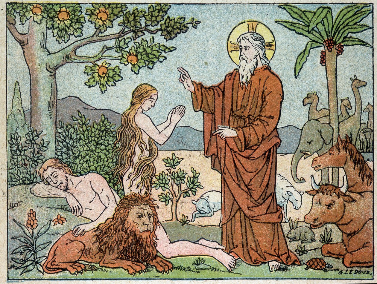 Dios: 6º día de la creación - en "Historia Sagrada en 120 imágenes", ed. Maison de la Bonne Presse, París de French School