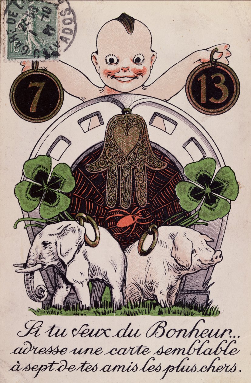 Tarjeta de buena suerte, c.1920 de French School