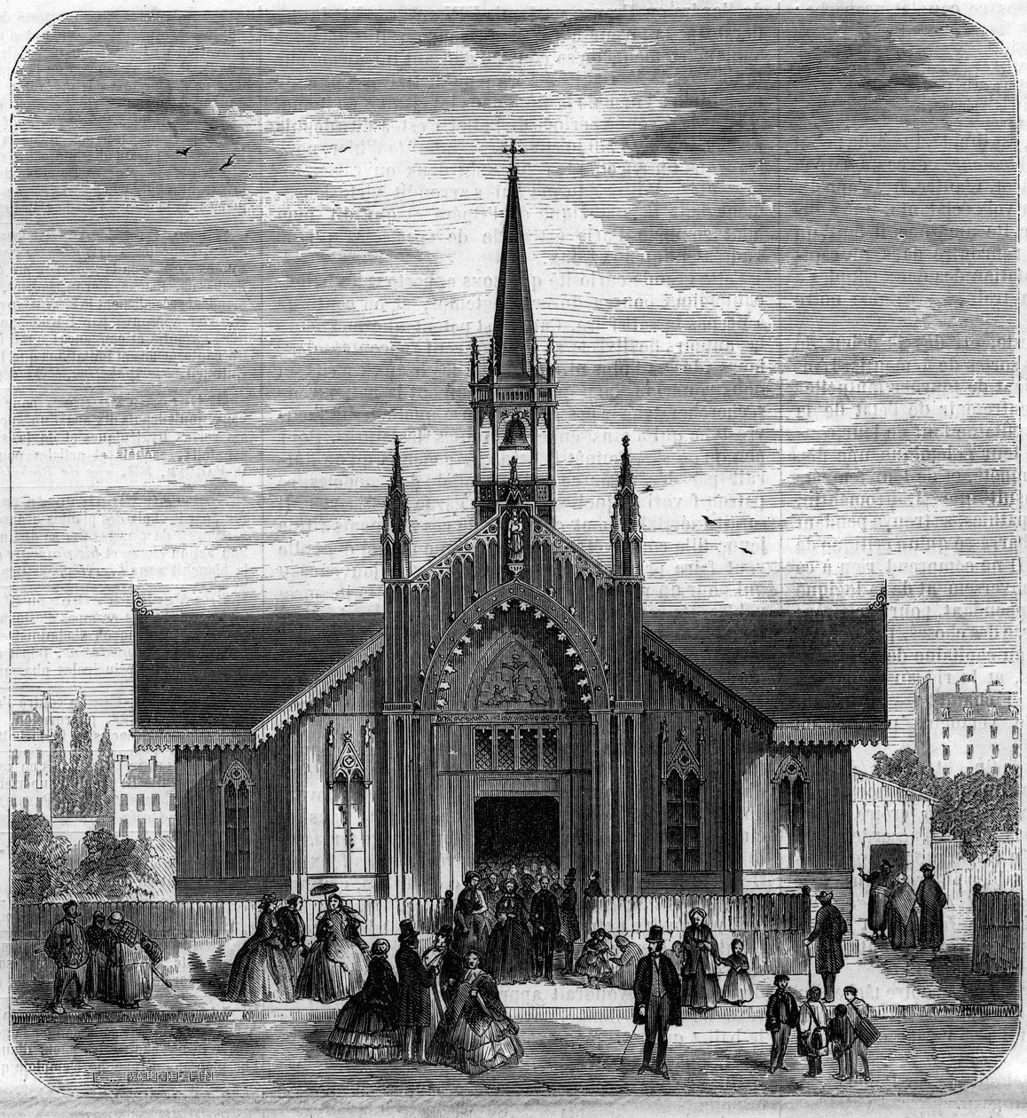 Arquitectura gótica: vista de la fachada de la iglesia de Sainte Marie des Champs, París. de French School
