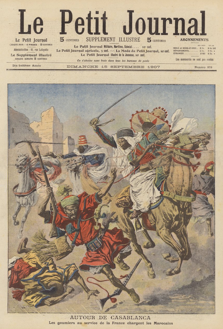 Goumiers atacando a marroquíes cerca de Casablanca (litografía en color) de French School