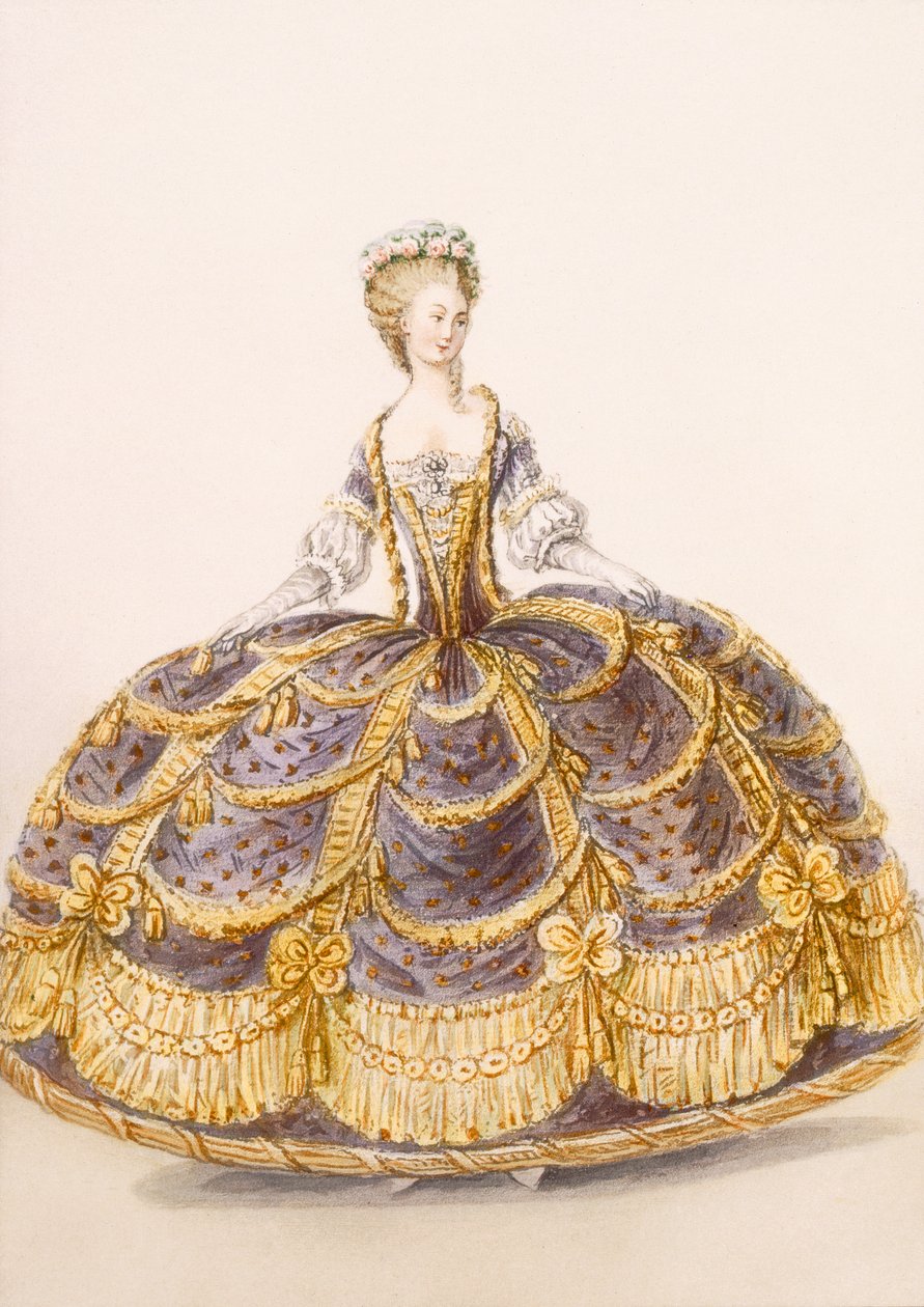 Vestido adecuado para presentación en la corte, lámina de Galerías de Modas y Trajes Franceses, c.1778-87 de French School