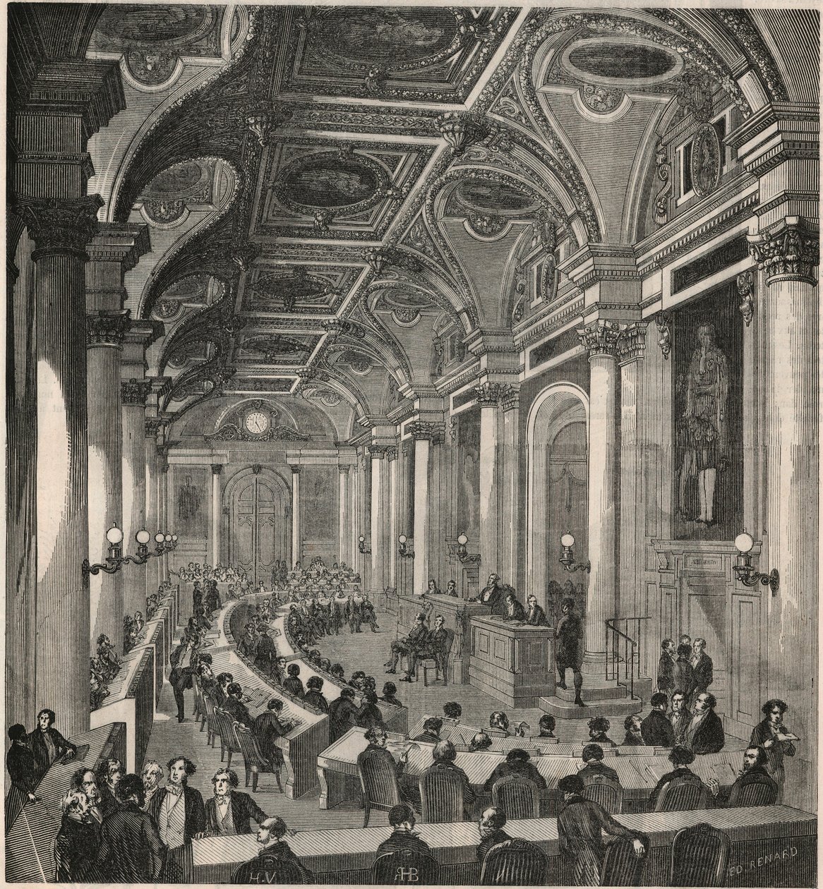 Gran sala de reuniones en el Consejo de Estado en París - Grabado en "Tableau-de-Paris" por Edmond Texier 1852 de French School