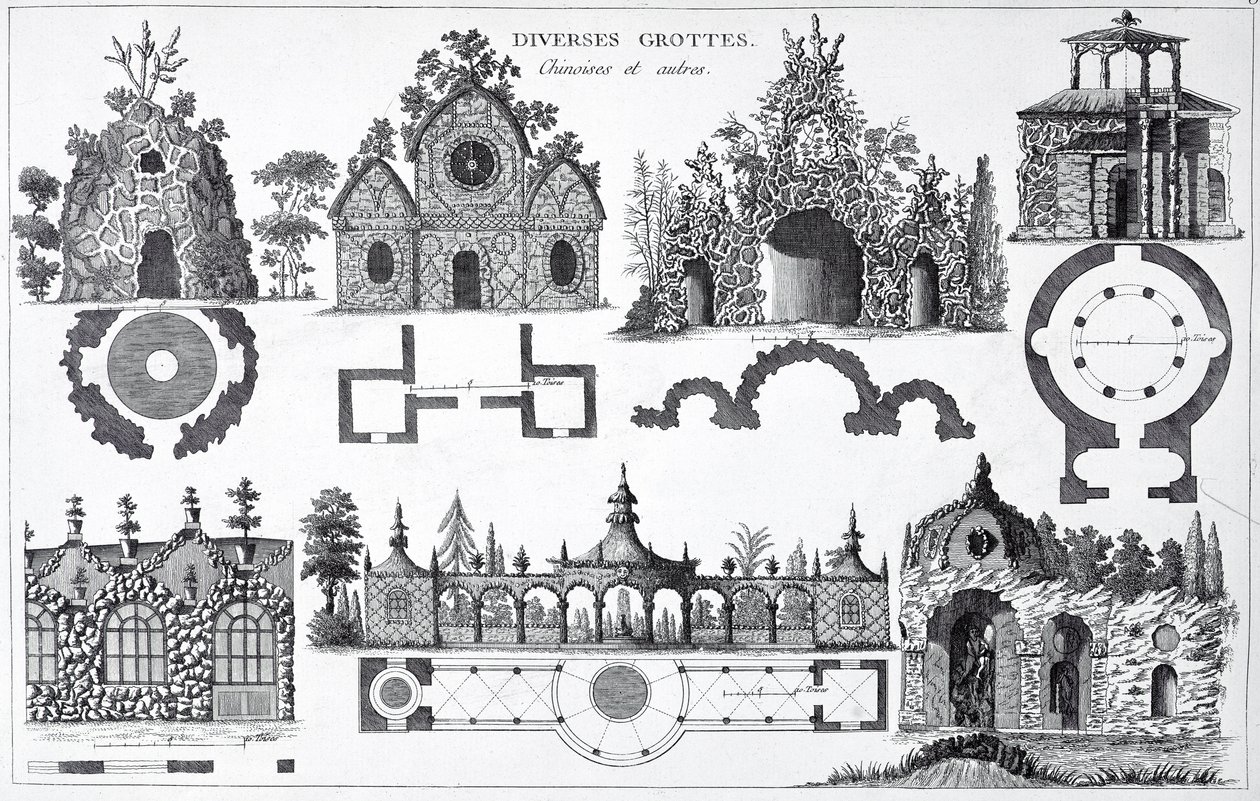Diseños de grutas de Jardins Anglo-Chinois por George Louis Le Rouge, publicado en 1775-78 de French School