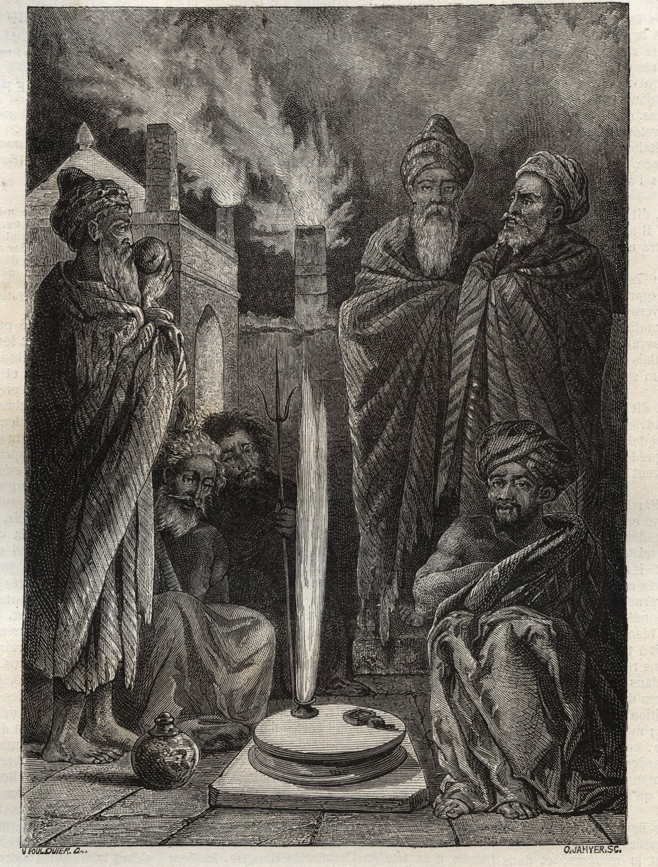 Guebre (o Zoroastriano) cerca de Bakú (Bakú, Azerbaiyán) - Adoradores del fuego - Nueva Enciclopedia Nacional por Maurice La Charest - 1870 de French School