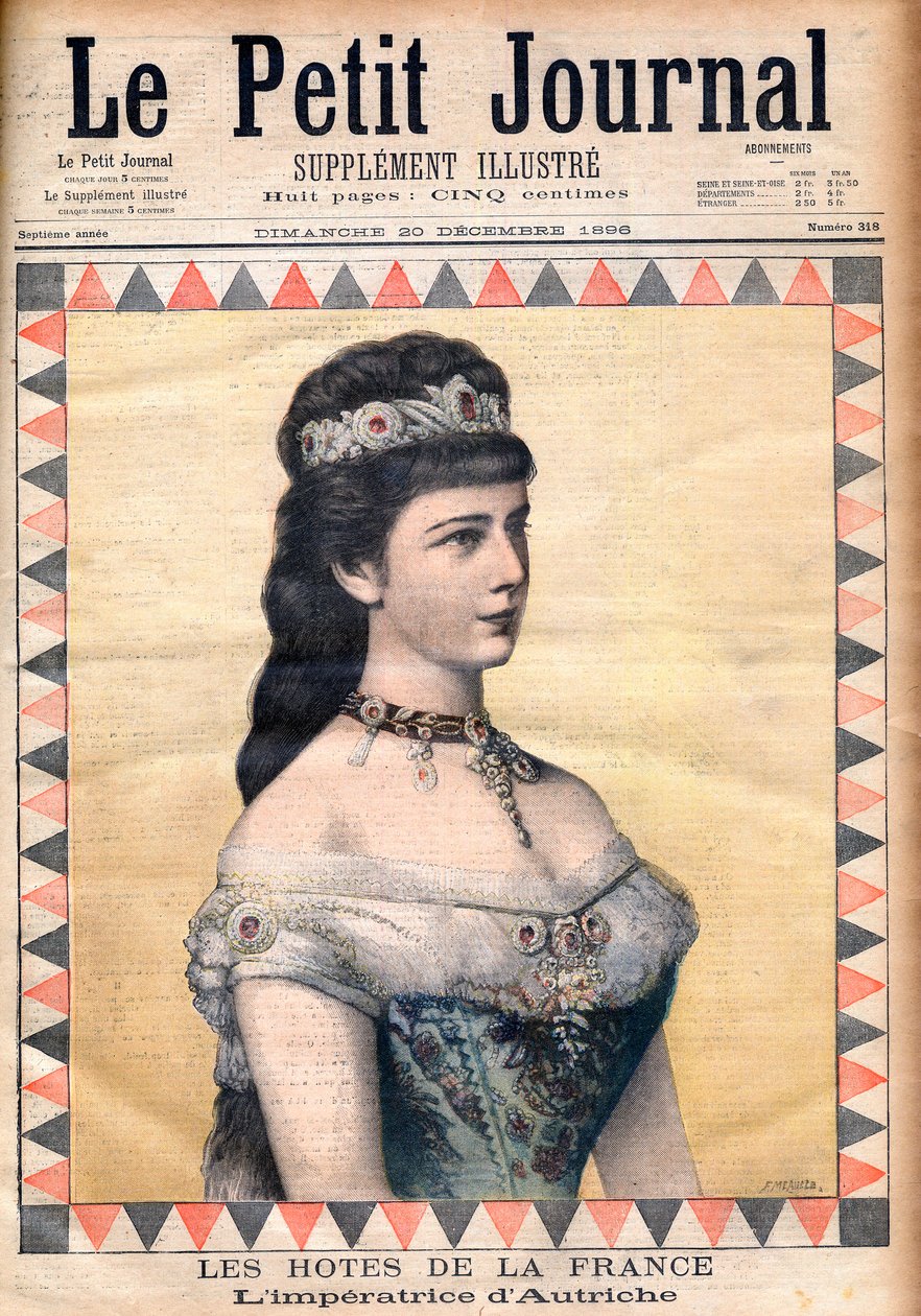 Huéspedes de Francia: La Emperatriz Elisabeth (Sissi), consorte de Francisco José I de Austria en "Le Petit Journal" 20 de diciembre de 1896 (grabado) de French School