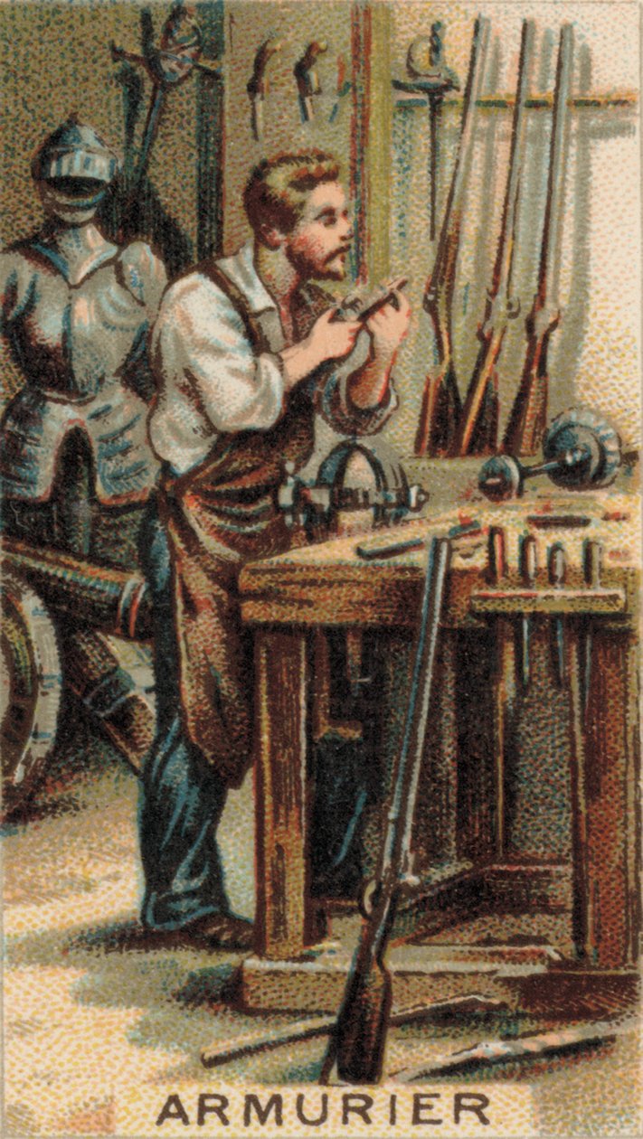 Armero trabajando en su taller (cromolito) de French School