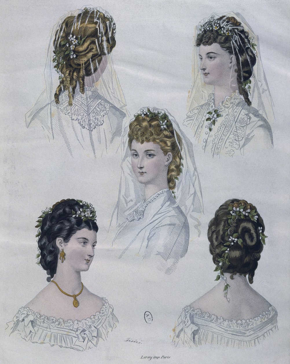 Peinados, ilustración de La Mode illustrée, 1872 de French School