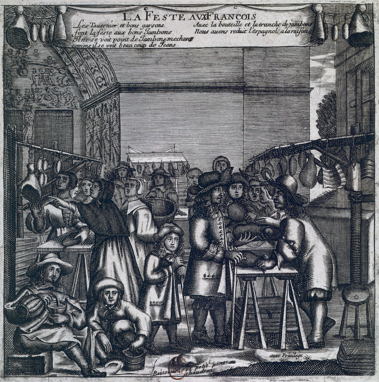 Feria del jamón, grabado francés de French School