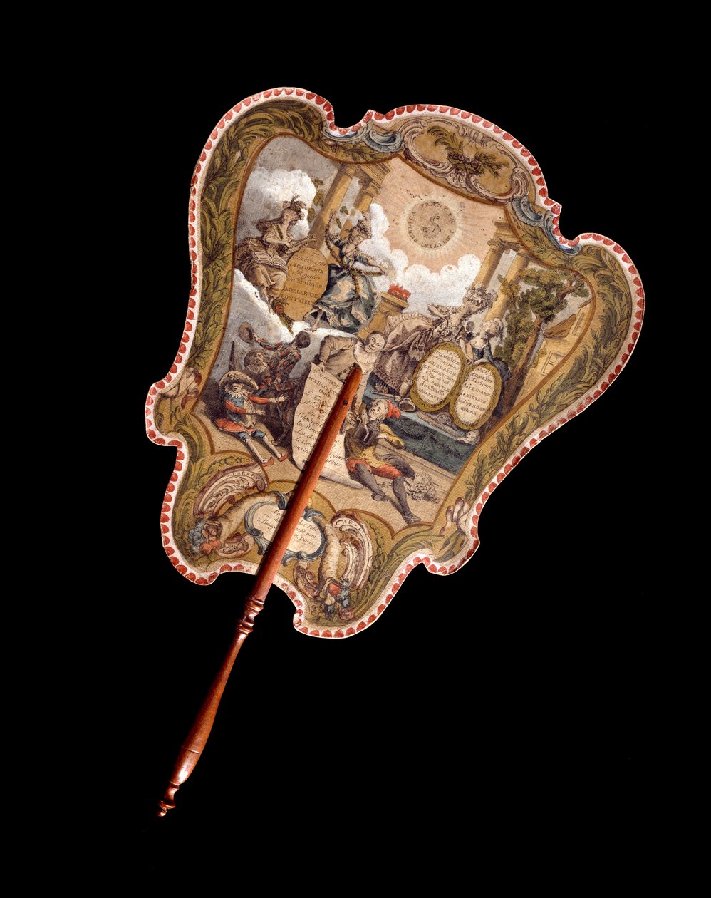 Pantalla de mano. Grabado en color sobre cartón que protegía el rostro del calor del fuego. Francia siglo XVIII. París, Museo Carnavalet de French School