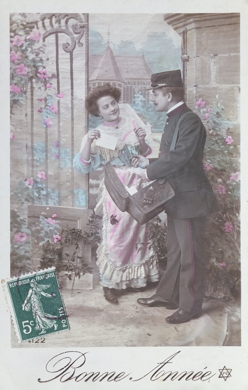 Tarjeta postal de Feliz Año Nuevo, principios del siglo XX de French School