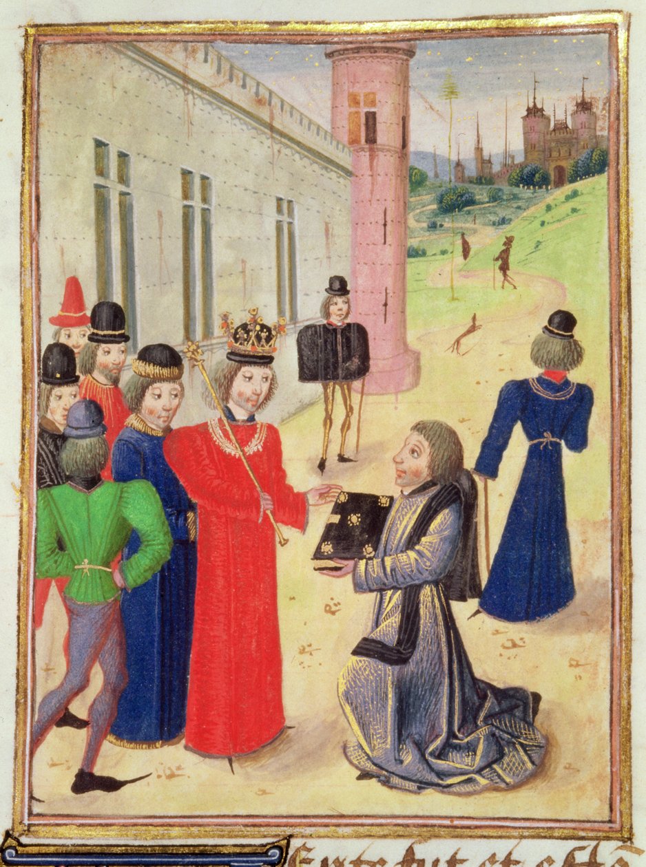 Harl 4380 f.233v Froissart presenta su libro a Ricardo II, de Froissart