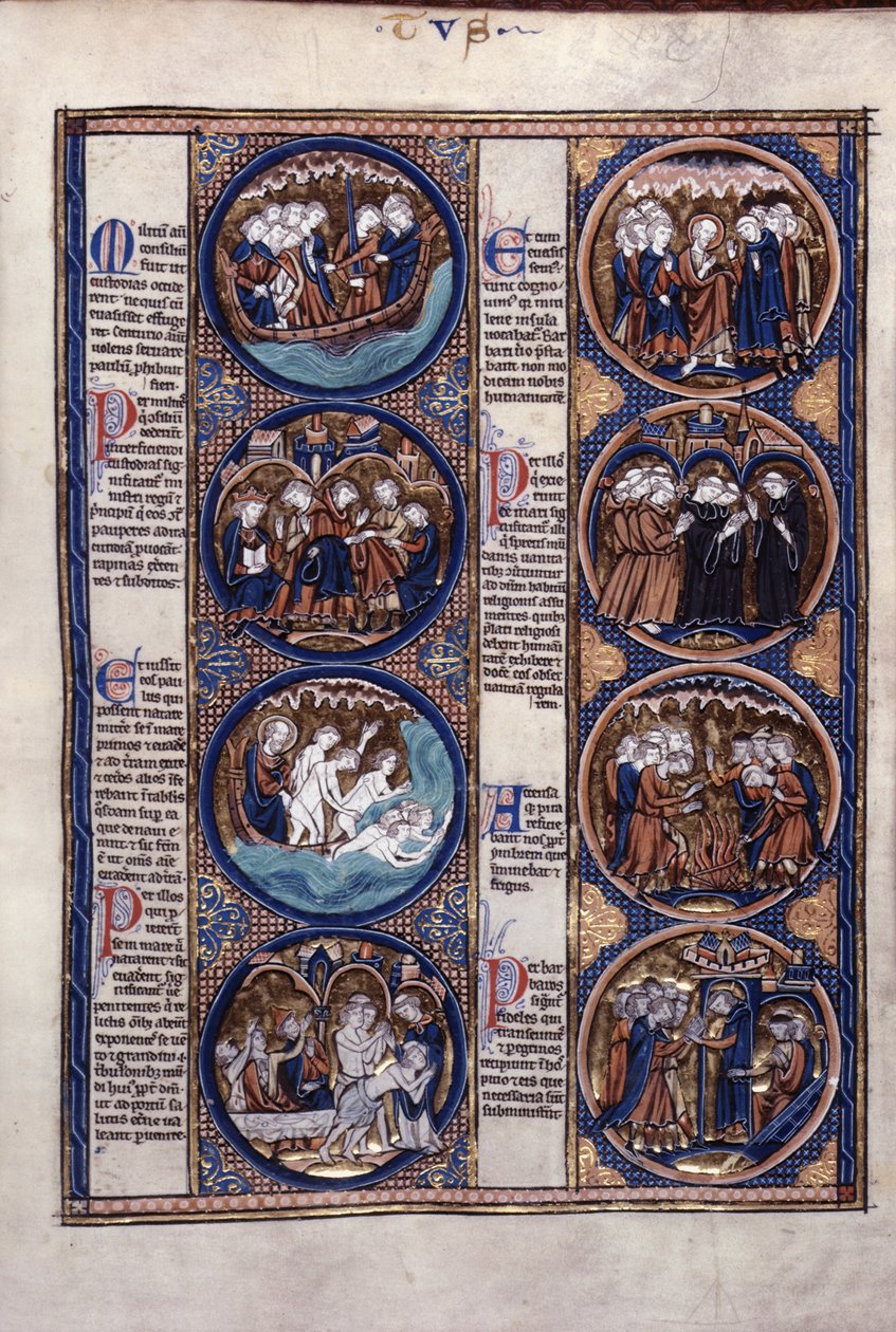 Harley 1527, f.91 Naufragio de St. Paul (vitela) de French School