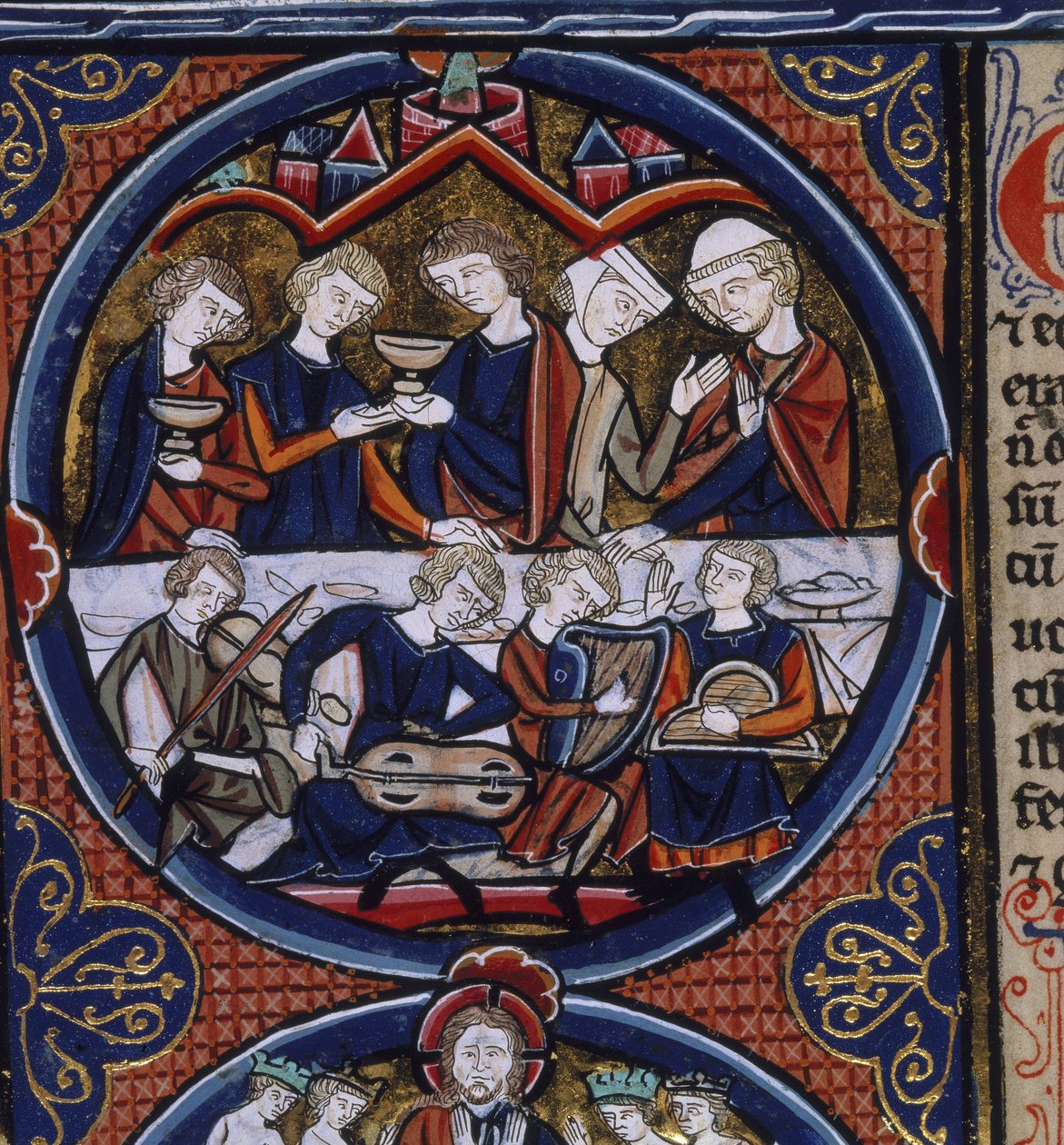 Harley 1527 fol.36v Banquete con músicos, de la 