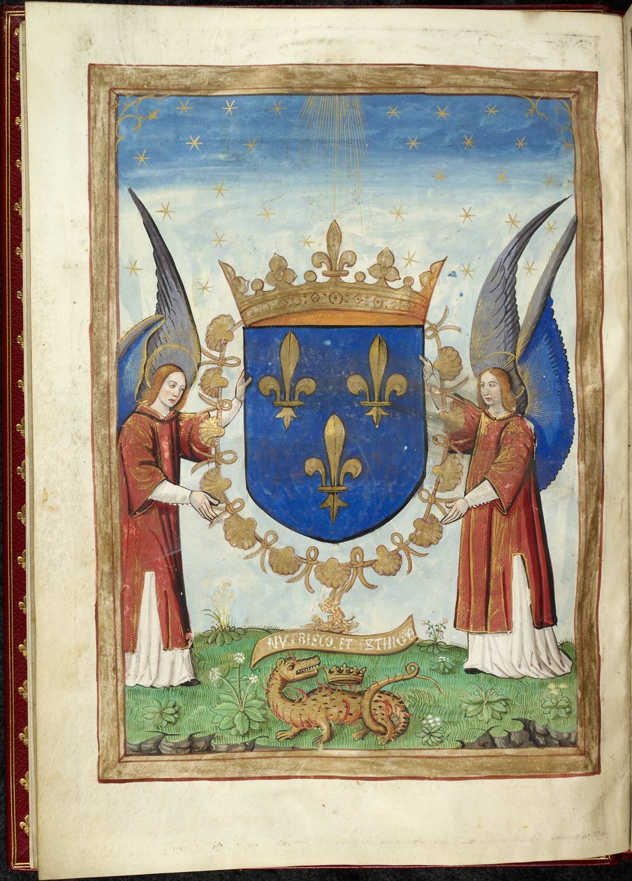 Harley 4939f. 6v, página Armorial de la Historia de las Guerras de los Romanos