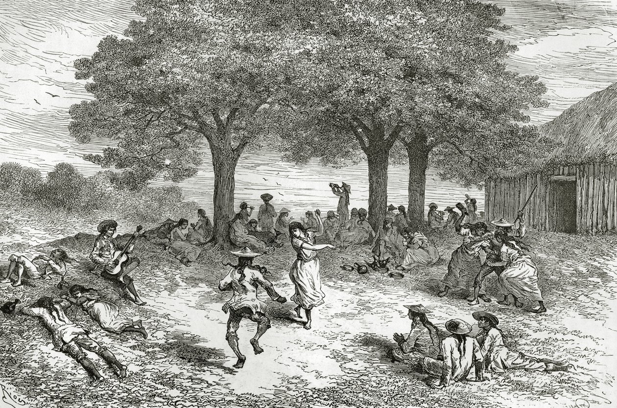 Cosecha de coca, Perú, ilustración de la revista Le Tour du Monde, 1877 de French School
