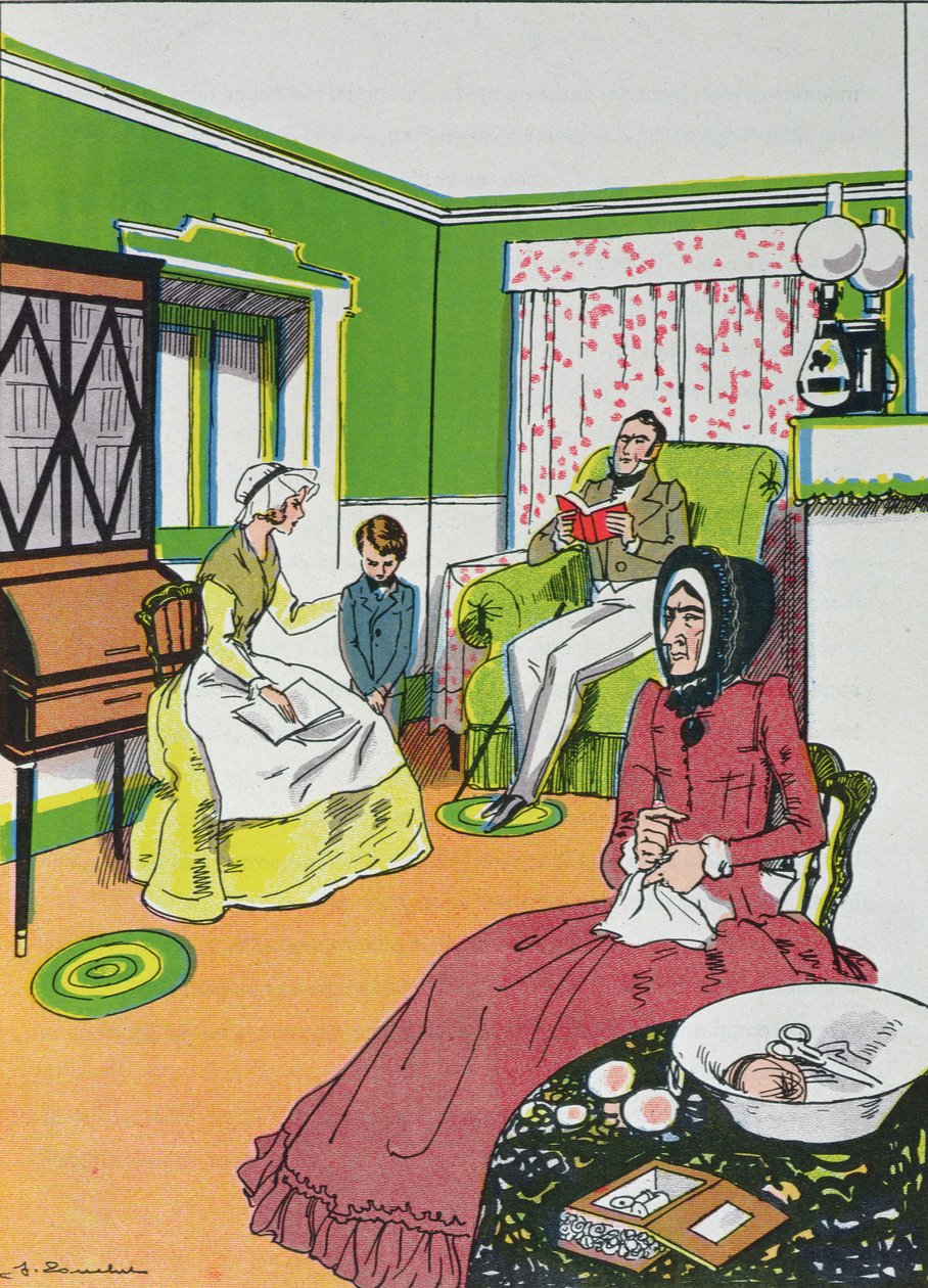 Él no lo sabe. Terrible., interrumpió la Srta. Murdstone, del Capítulo IV de David Copperfield de Charles Dickens (1812-70) de French School