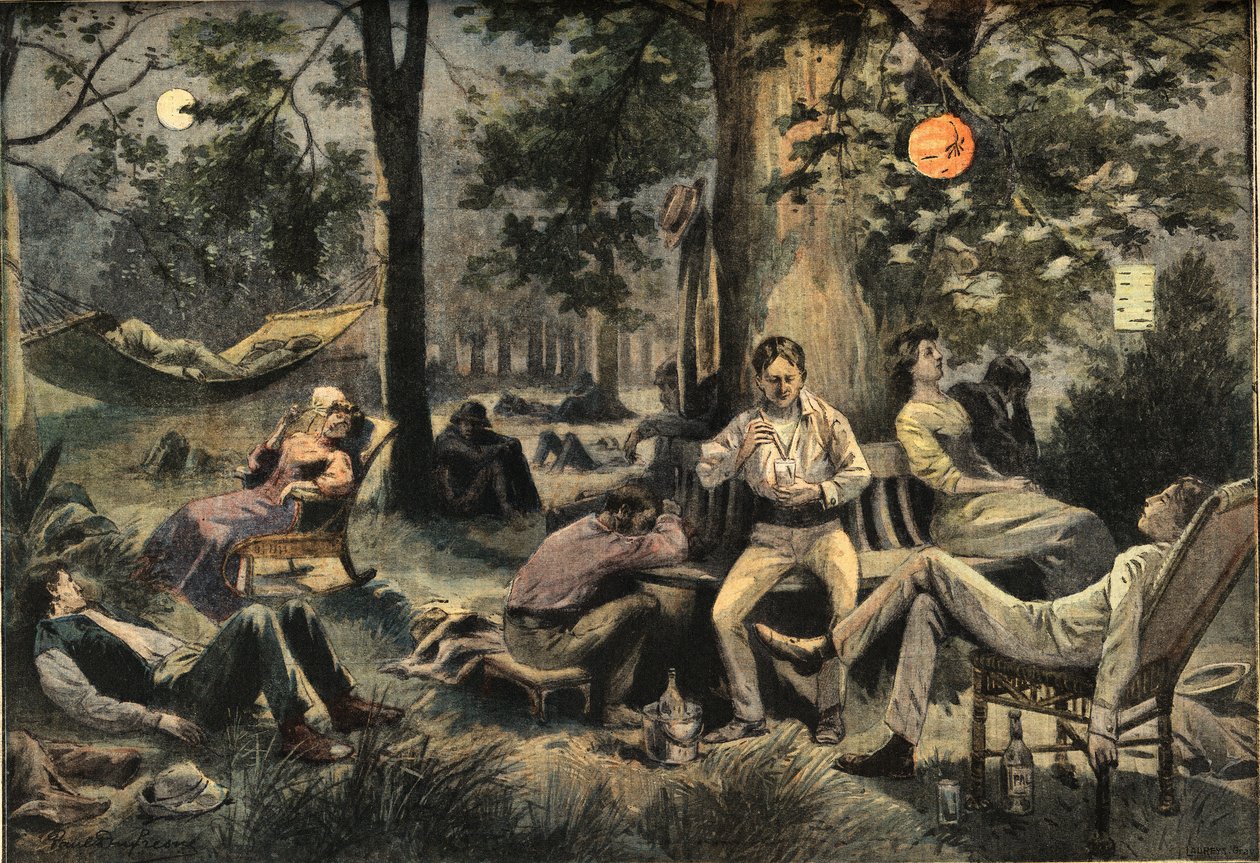 Calor en Nueva York: los residentes acampan en los parques, del periódico "Le Petit Parisien", el 26/07/1908 de French School