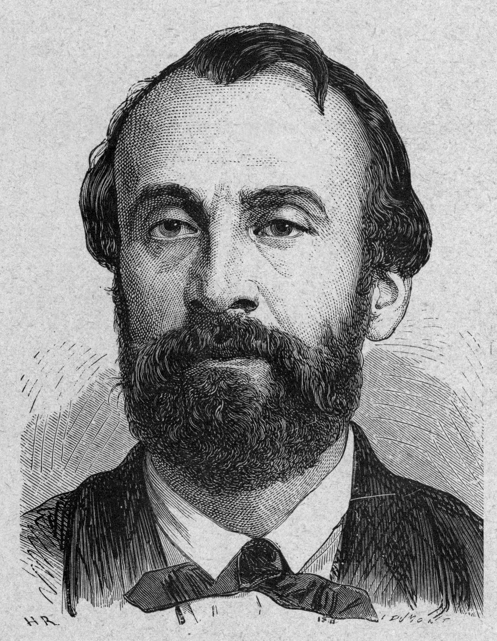 Henri Giffard (1825-1882) inventor francés del aerostato de vapor, grabado de French School