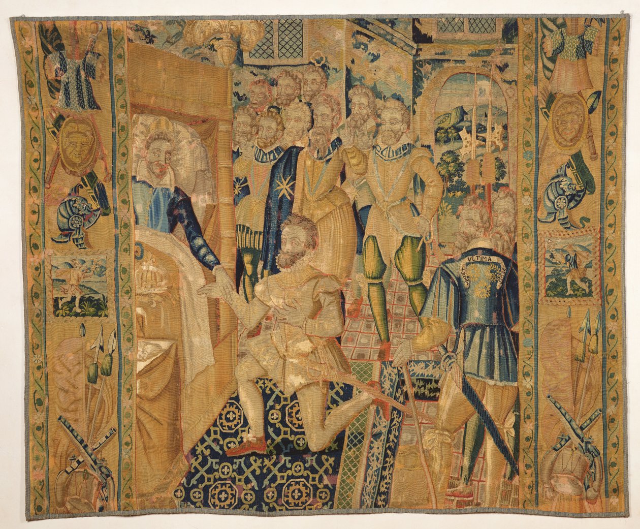Enrique III (1551-89) de Valois entregando las insignias de poder a Enrique III (1553-1610) de Borbón de French School