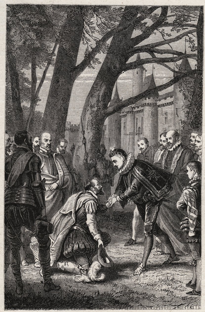 Enrique III y Enrique de Navarra futuro Enrique IV se encuentran en Plessis-les-Tours el 30 de abril de French School