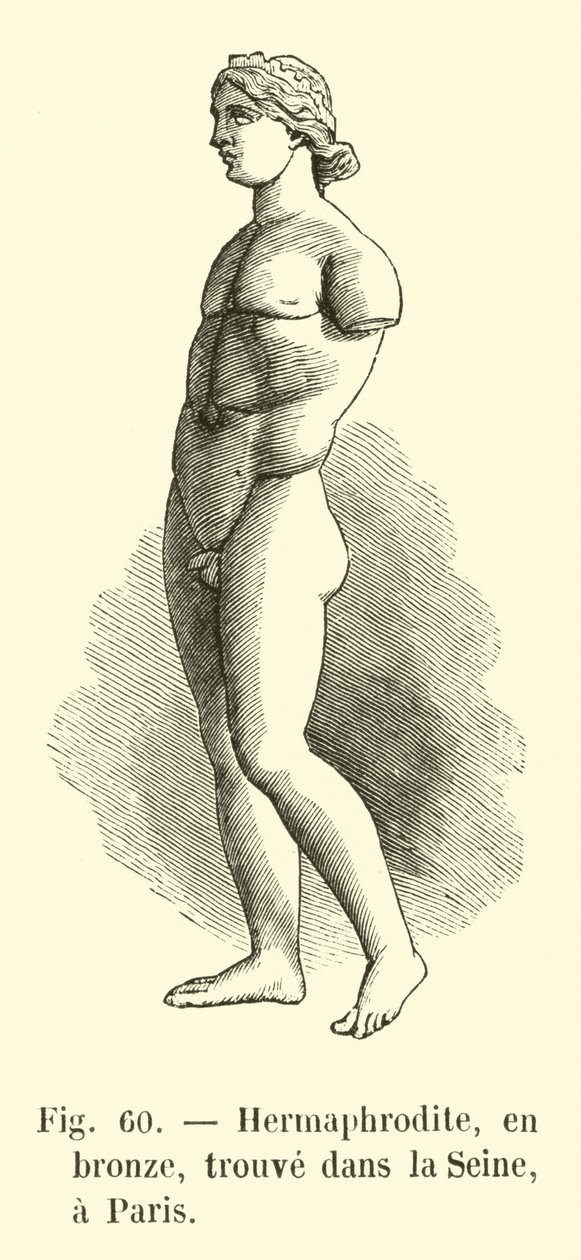 Hermafrodita, en bronce, encontrado en el Sena, París (grabado) de French School