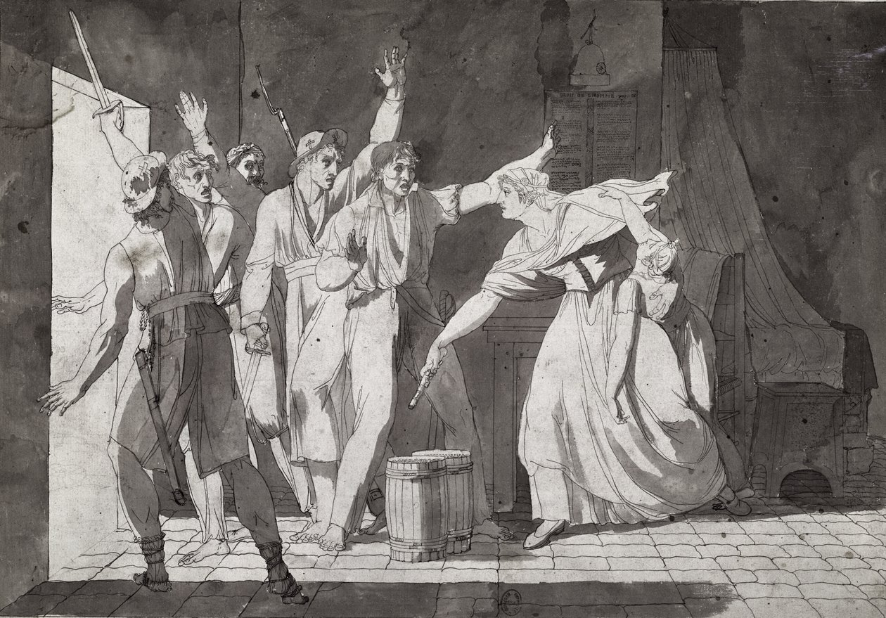 Heroísmo de una mujer enfrentando a ladrones de Vendea habiendo tomado el control de Saint-Mithier, 1793 de French School
