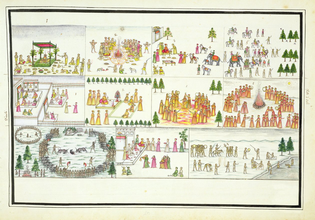 Festivales Hindúes incluyendo Dasehra, Diwali y Holi del Álbum Gentil, publicado en 1774 de French School