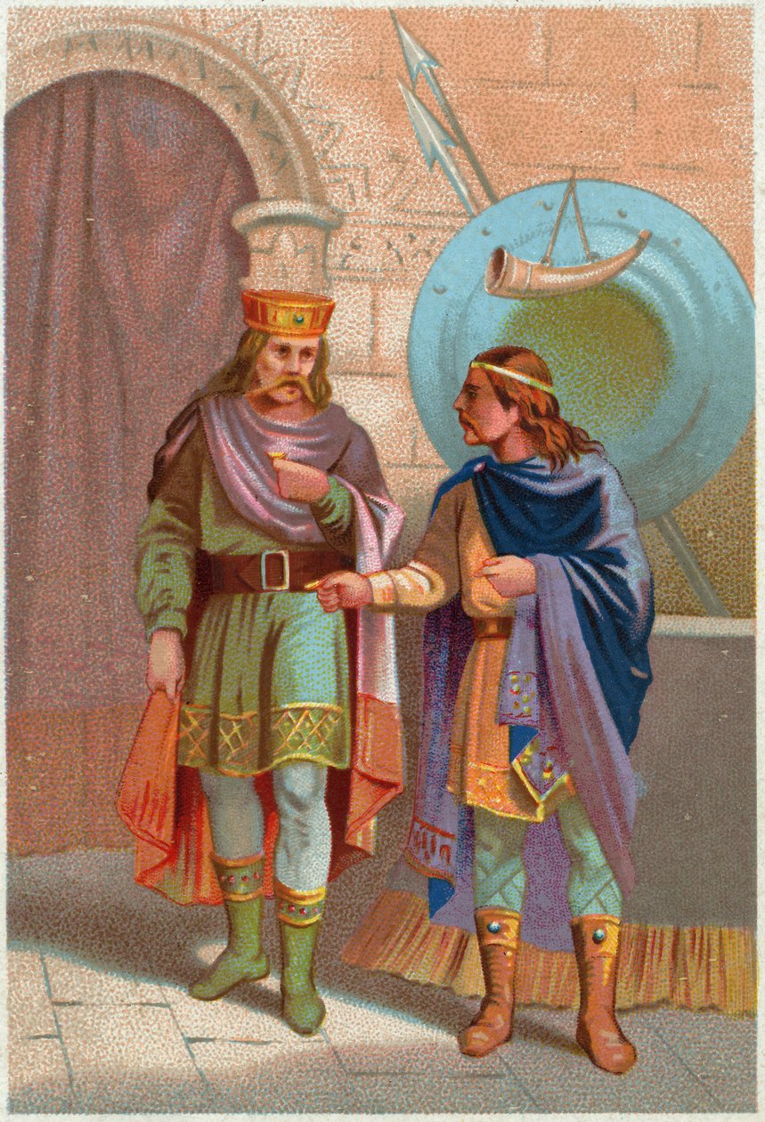 Historia. Francia. Childerico I, rey merovingio, expulsado por los francos. Imaginario, Francia, c.1900 (impresión) de French School