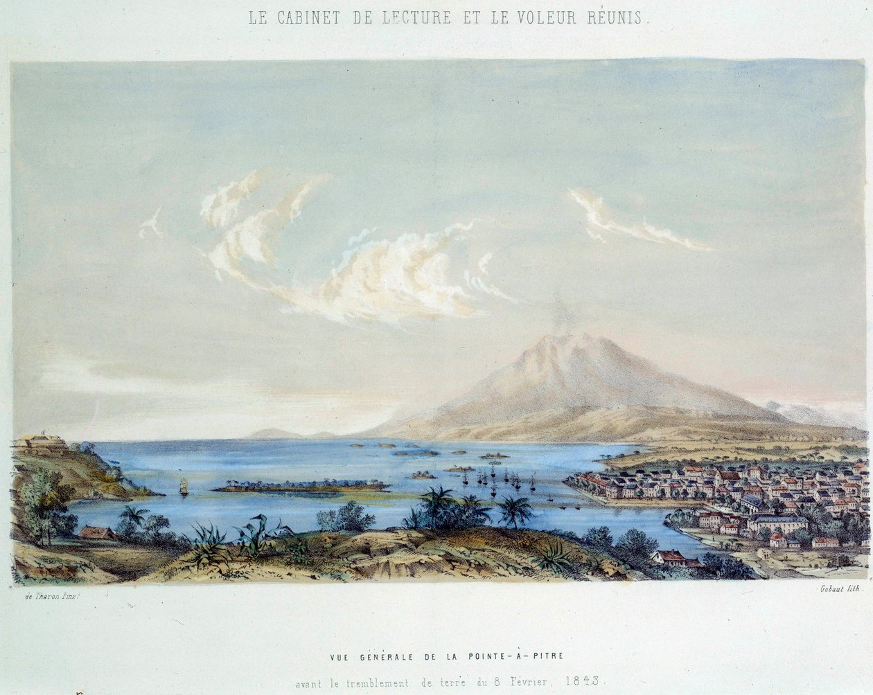Historia de las colonias francesas: vista general de Pointe-à-Pitre en Guadalupe antes del terremoto del 8/02/1843 de French School