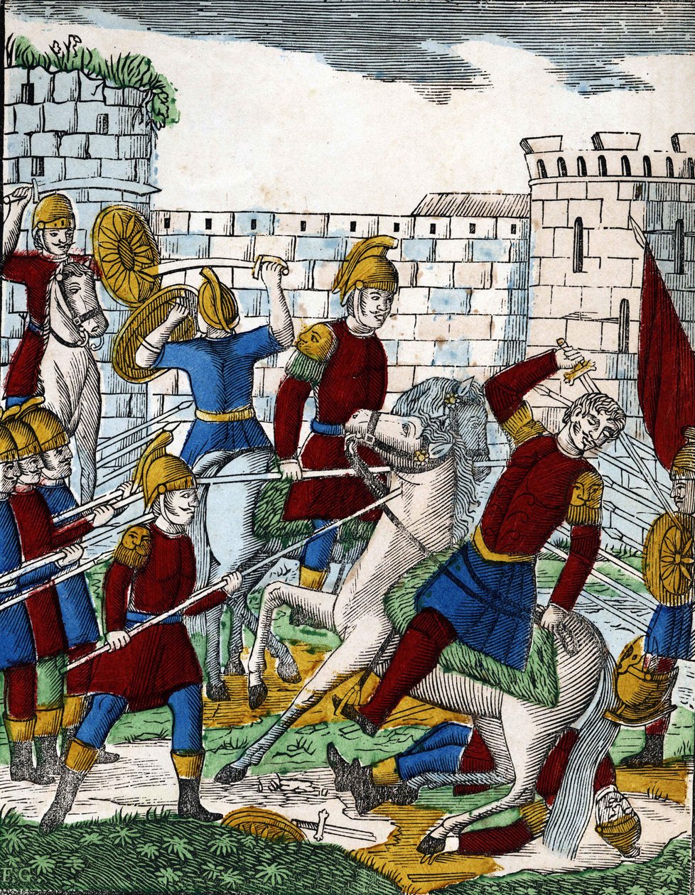 Historia de los cuatro hijos Aymon; El traidor Ganelón, emboscado en el valle de Soissons, mata al Duque de Beauves d
