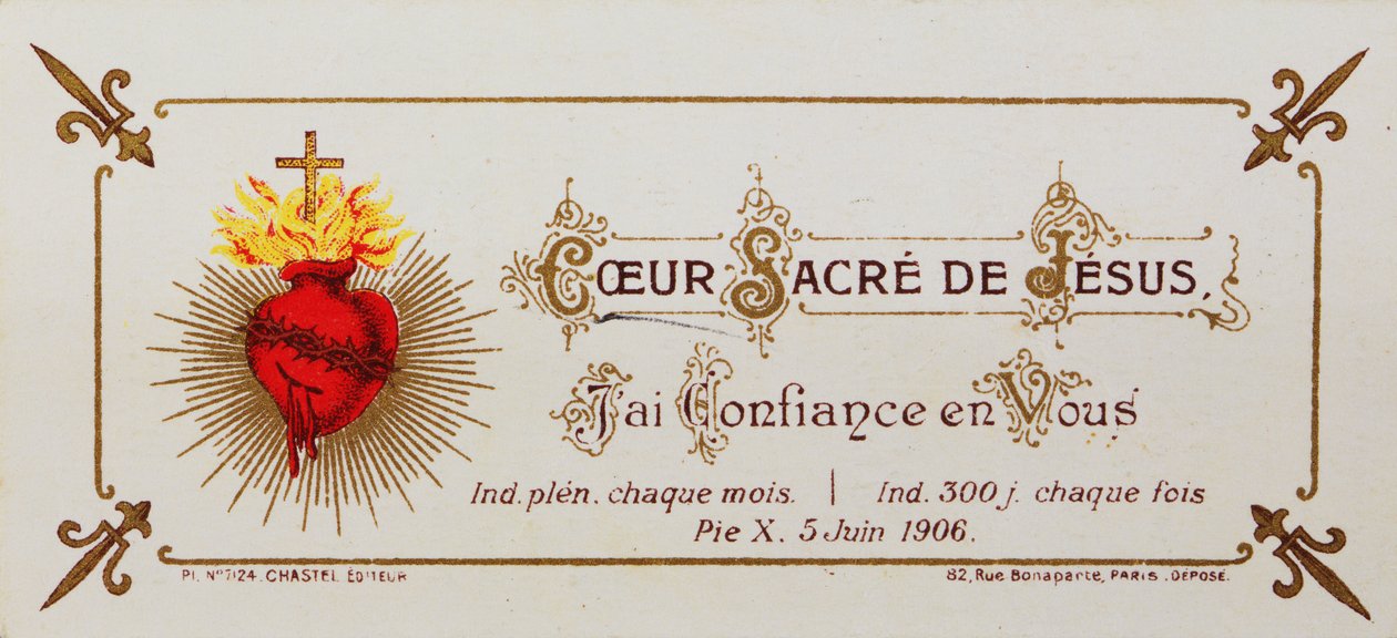 Estampa sagrada, dedicada al Sagrado Corazón, 1906 de French School