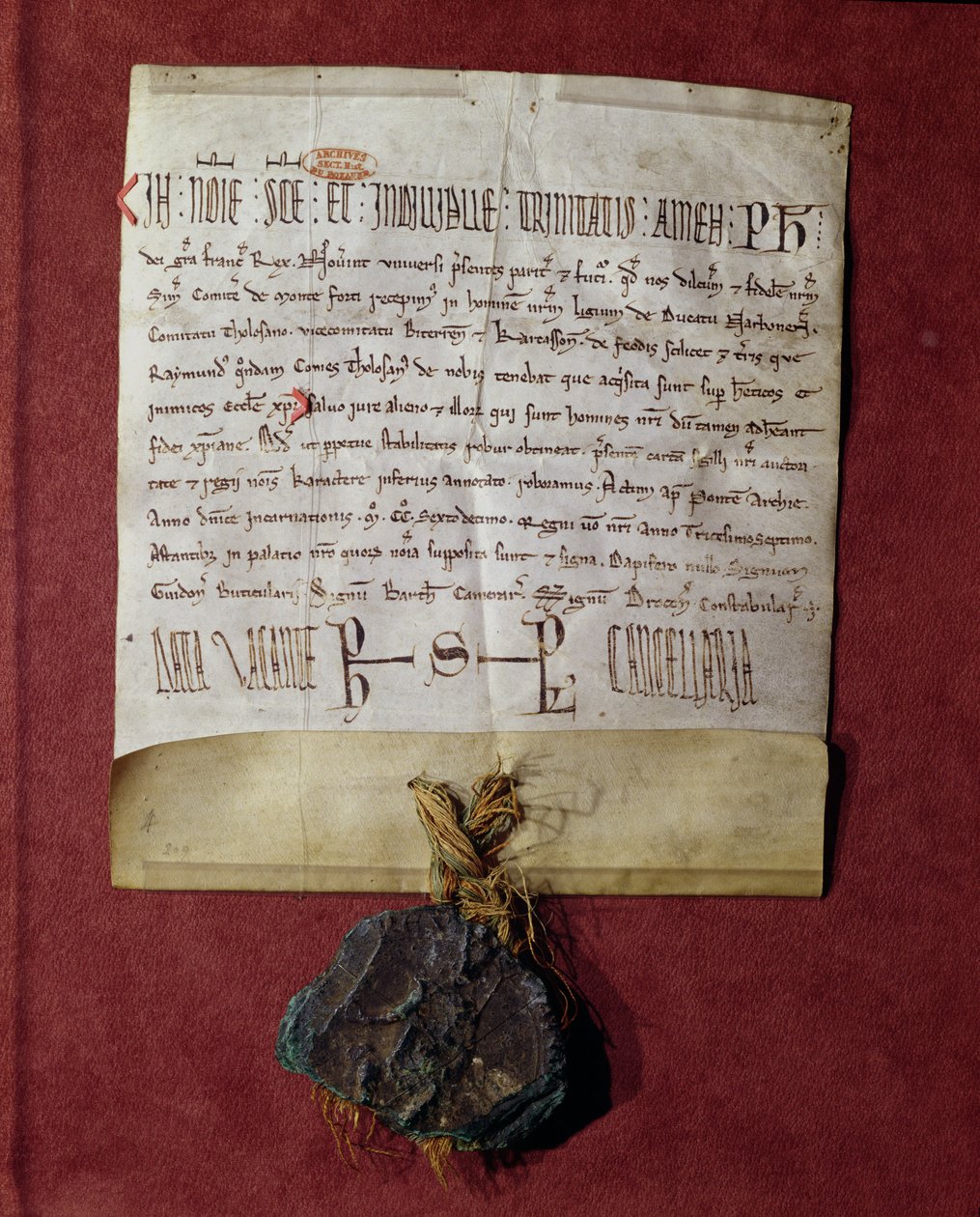 Homenaje al Rey Felipe II (1165-1223) de Simón de Montfort (c.1160-1218) por los territorios confiscados a Raimundo VI (1197-1249) c.1216 de French School