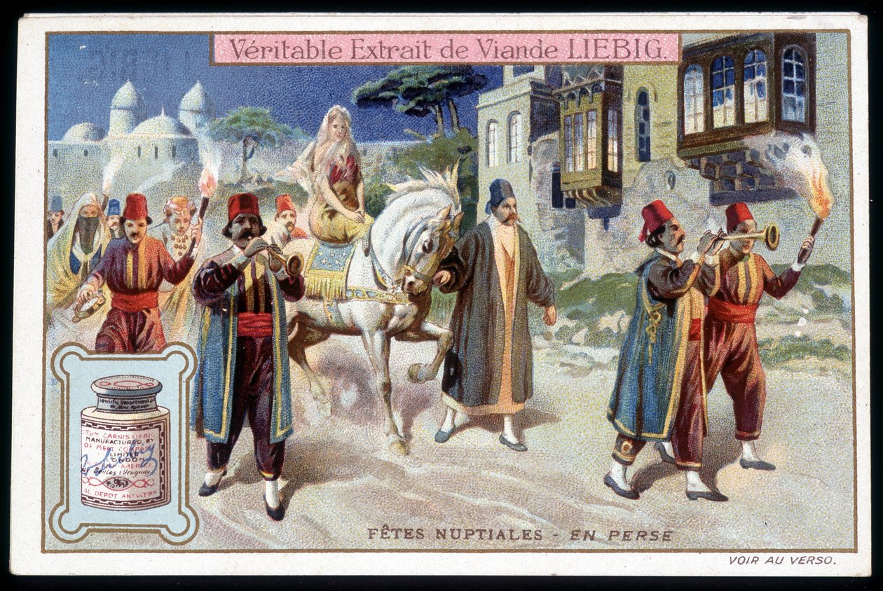 Luna de miel en Persia - cromo. Liebig, v. 1895 de French School