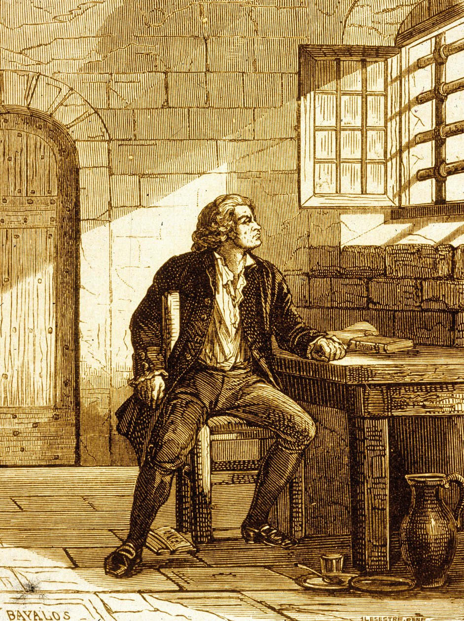 Honore-Gabriel Riquetti, Conde de Mirabeau en el Fuerte de Joux en 1775 (grabado) de French School