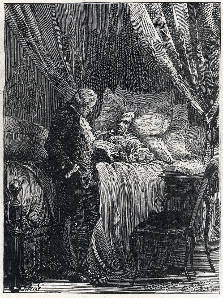 Honoré Gabriel (Honoré-Gabriel) Riqueti, Conde de Mirabeau (1749-1791) en su lecho de muerte con su médico, Georges Cabanis (1757-1808) en 1791 de French School