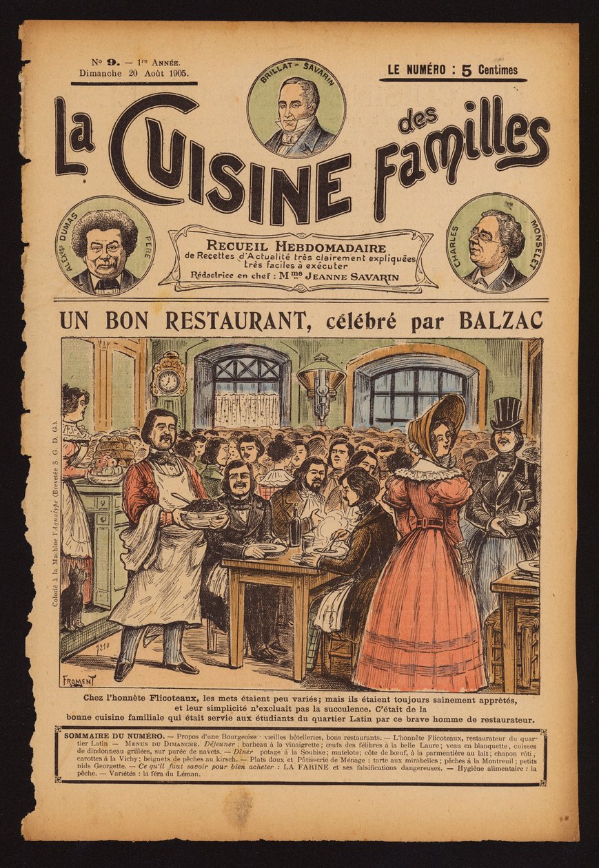Honore de Balzac cenando en Flicoteaux, restaurante de París (grabado coloreado) de French School