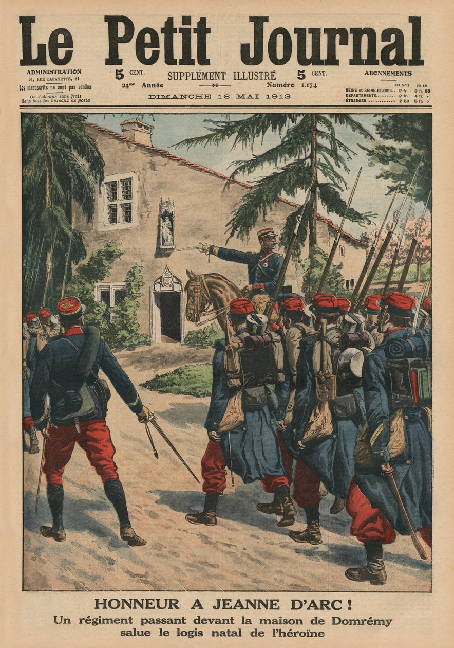 Honor a Juana de Arco, un regimiento saludando el lugar de nacimiento de la heroína en Domremy, ilustración de portada de 