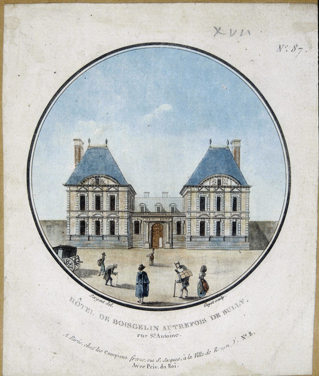 Hotel de Boisgelin, antiguo Sully - grabado de French School