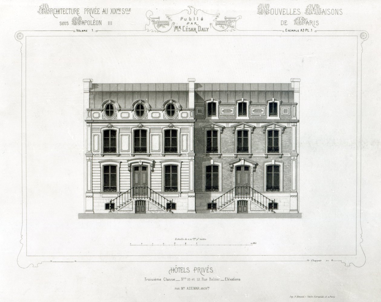 Hoteles Prives, 10 y 12 Rue Balzac, París, de Architecture Privee au C19th de French School