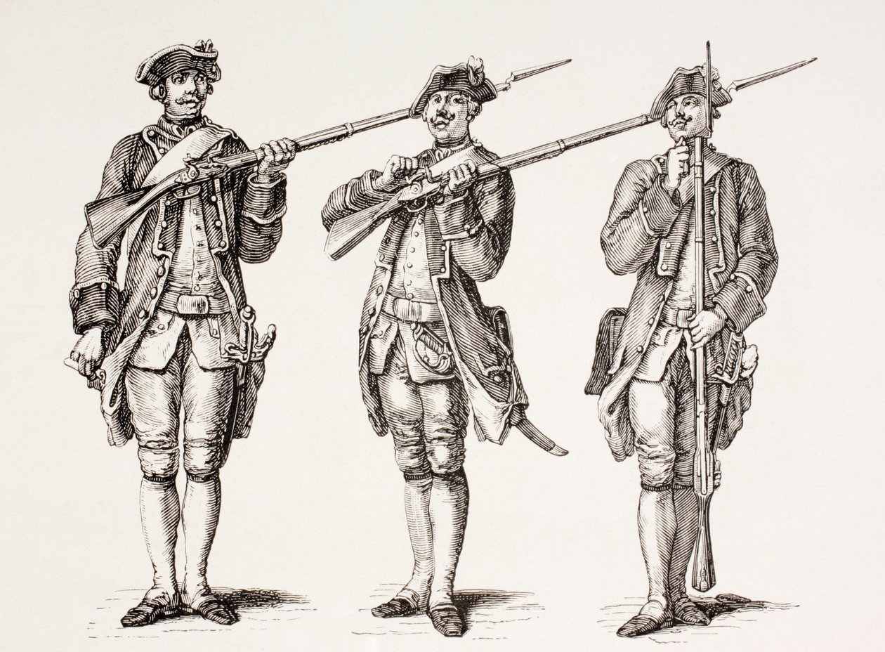 Cómo cargar un mosquete, de un libro de instrucciones francés de 1776, de 