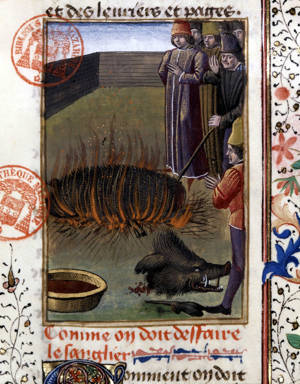 Cómo despiezar un jabalí - en "Libro de Caza de Gaston Phoebus, Conde de Foix, Señor de Bearn" de French School