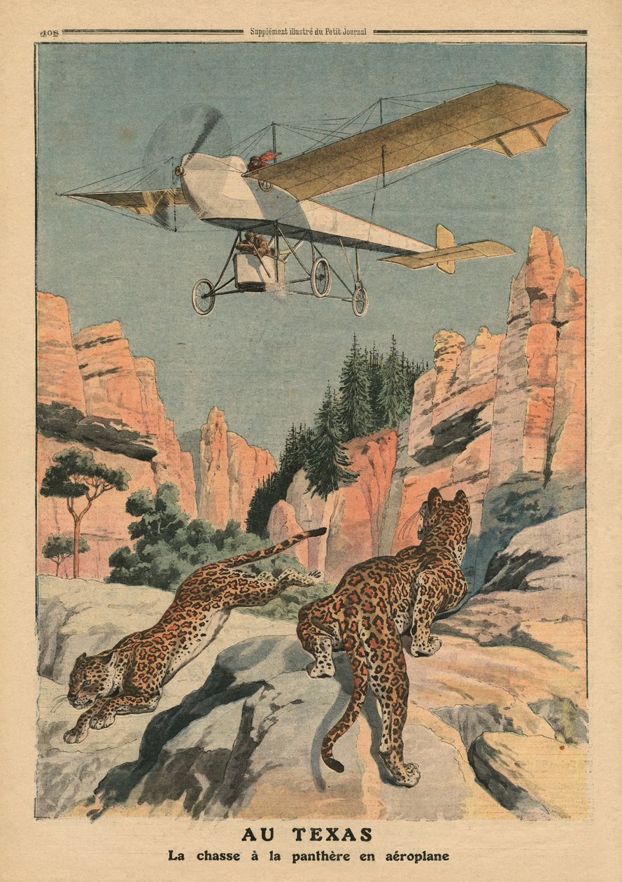Cazando panteras desde un avión en Texas, ilustración de 
