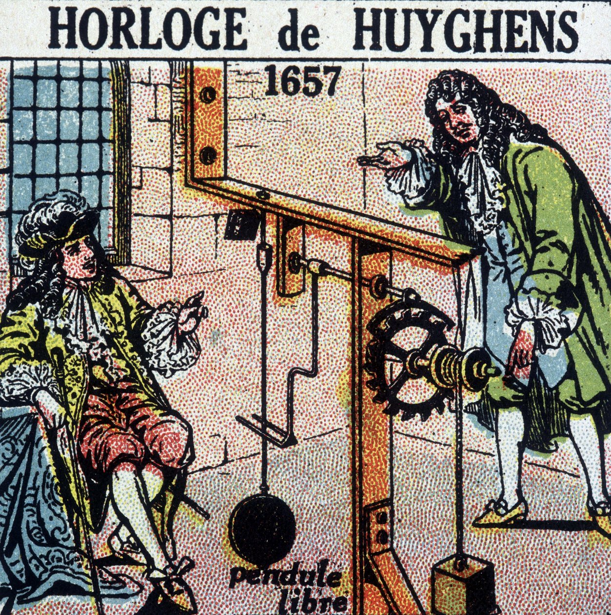 Reloj de Huyghens 1657 (péndulo libre) - grabado, principios del siglo XX de French School