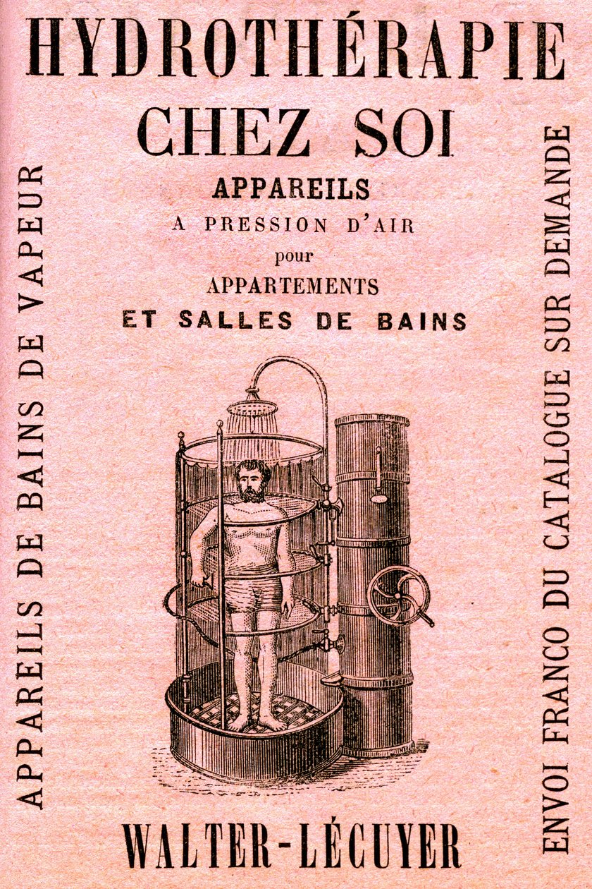 Hidroterapia en casa: aparatos de presión de aire para apartamentos y baños - ducha - higiene - limpieza - confort moderno - agua - publicidad de French School