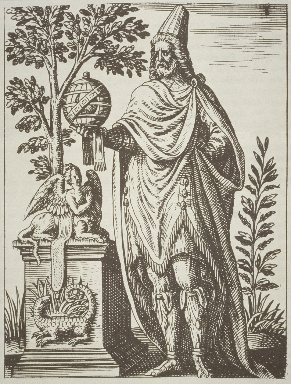 Retrato ideal de Apolonio de Tiana, de De Divinationewet Magicis Praestigiis por Jean-Jacques Boissard, 1605, publicado en A History of Magic a finales del siglo XIX de French School